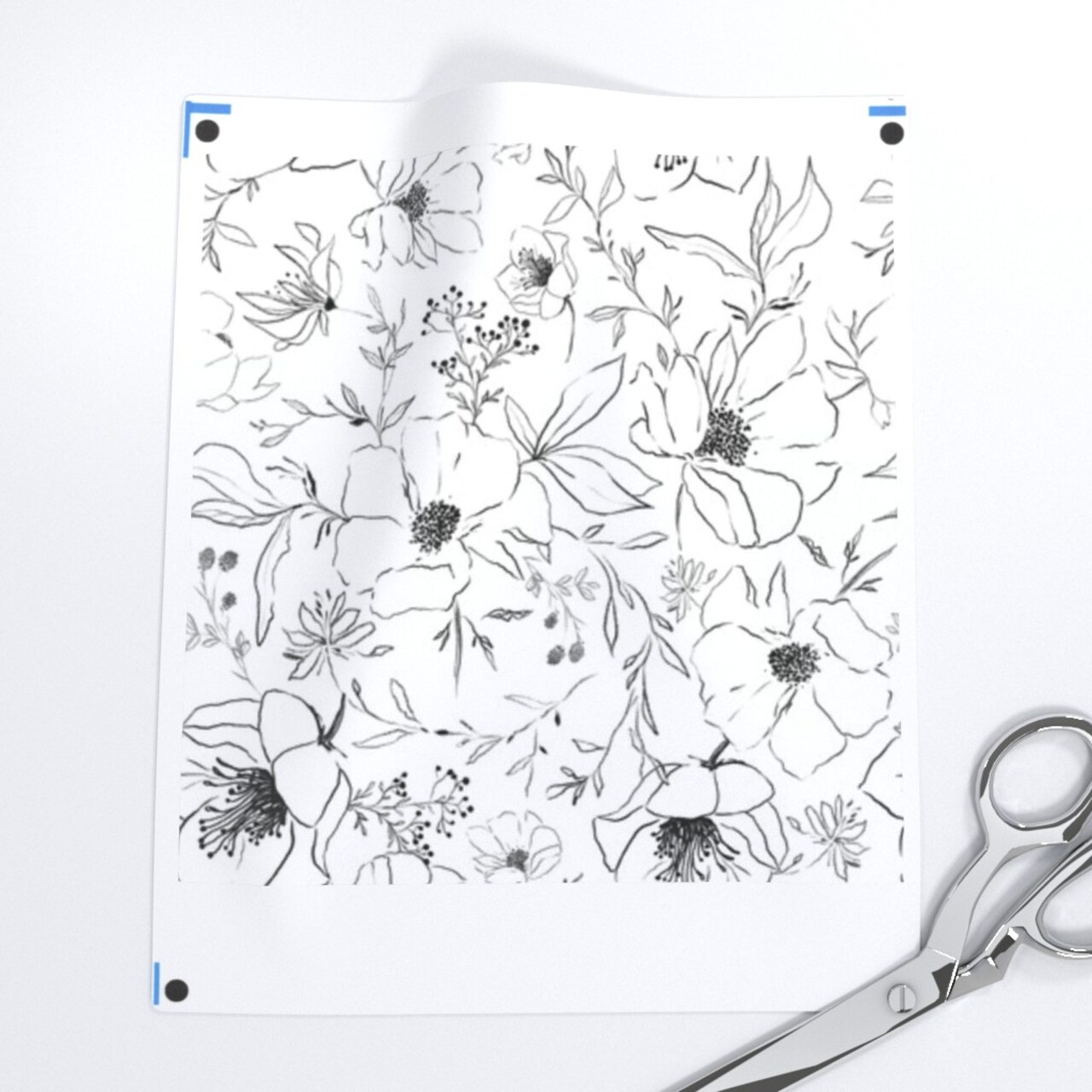 Black And White Flower Drawing Blossoms Leaves Floral Nature Botanical Monochrome Custom Pre-pasted Wallpaper by Spoonflower Pre-Pasted Wallpaper 2FT Wide